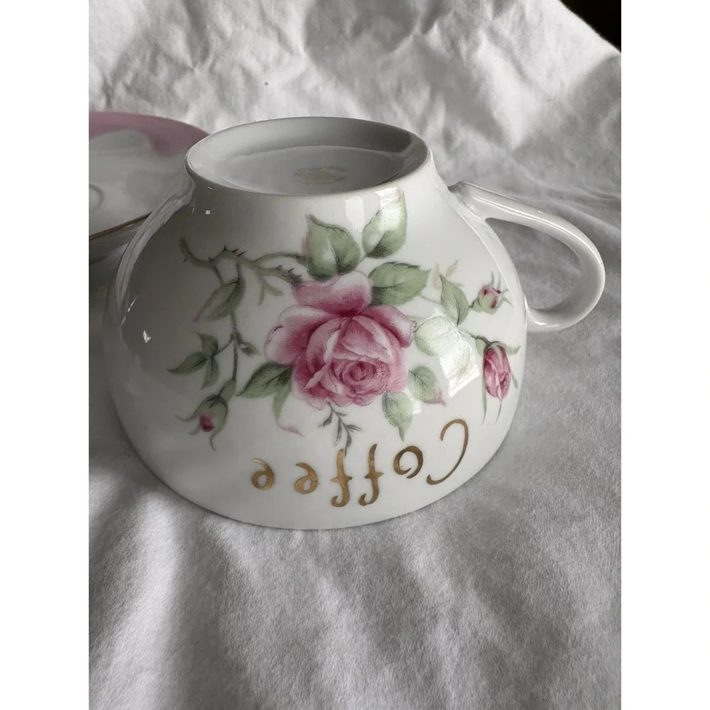 VTG Lefton English Bone China Pink Rose Mother Coffee TeaCup and Saucer‎ Boho LG